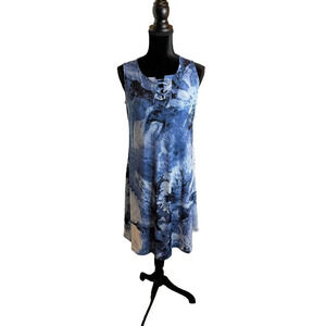 Chicos 0 US Small Blue Abstract Reptile Print Sleeveless Dress‎ Lace-Up Neckline